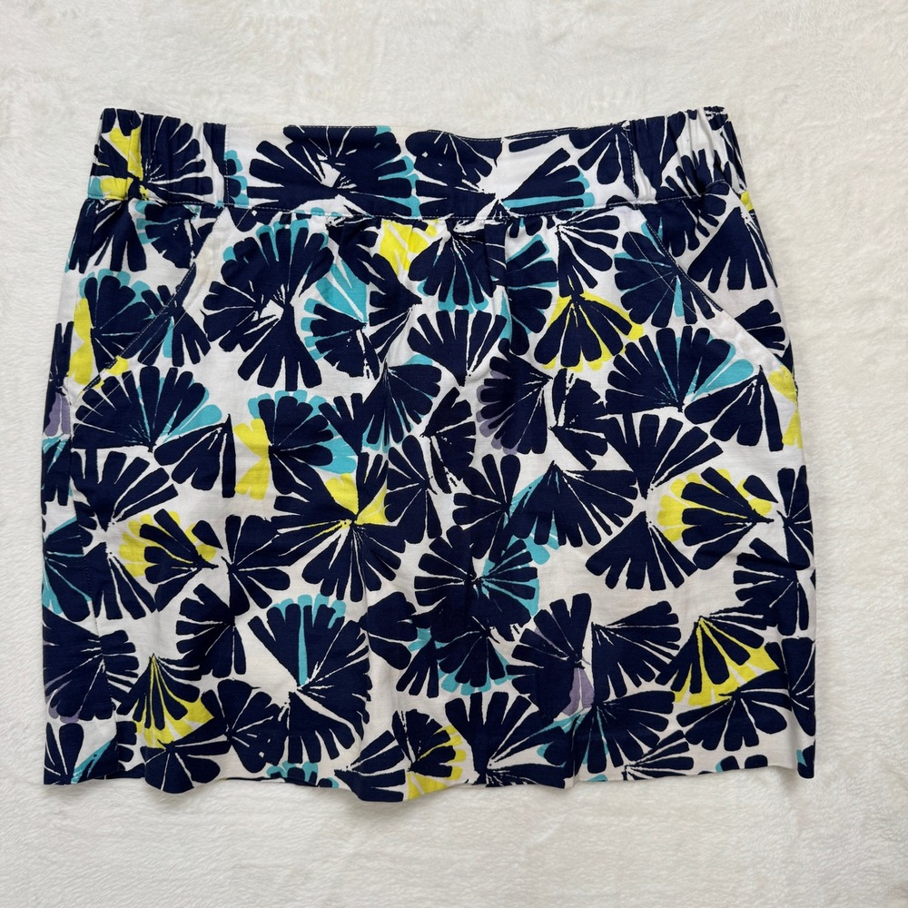 Banana Republic Skirt Womens 8‎ Navy Blue Floral Fan Mini Elastic Back Pockets